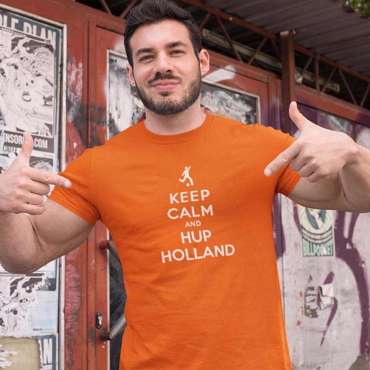 Oranje EK WK T-Shirt Keep Calm & Hup Holland (HEREN - MAAT S) | Oranje Kleding / Shirts Uniseks Pasvorm